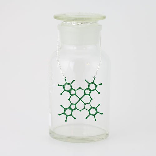 Green Pigment Molecule Necklace in Transparent Green Acrylic