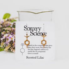 Aromatic Scented Lilac Molecule Earrings in Birch Plywood with display card