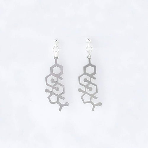 Progesterone Molecule Studs in Stainless Steel
