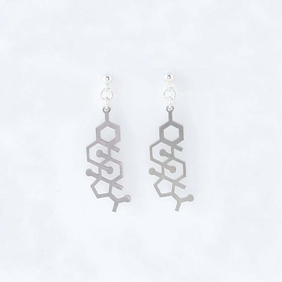 Progesterone Molecule Studs in Stainless Steel