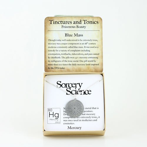 Tinctures and Tonics: Blue Mass with Mercury Bohr Model Atom Necklace in Stainless Steel