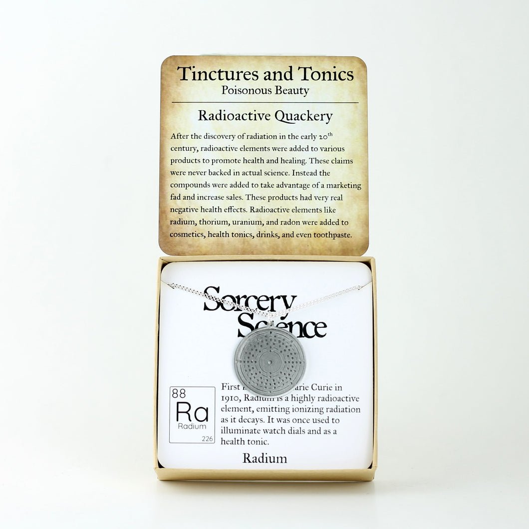 Tinctures and Tonics: Radioactive Quackery with Radium Bohr Model Atom in Stainless Steel